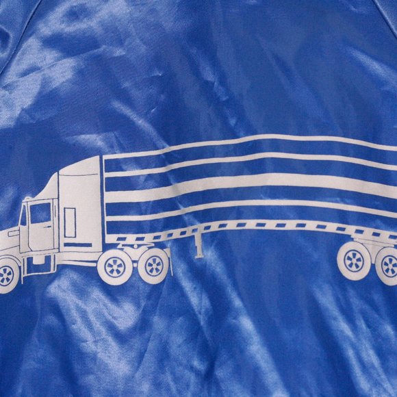 Vintage 80s Trucker Satin Bomber Style Jacket Snap Cardinal USA Reflective Blue - Picture 10 of 10